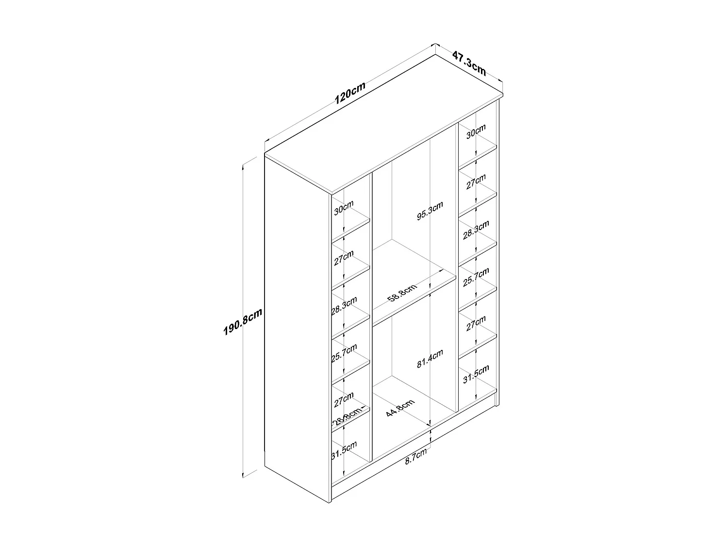 Armario BA116-2247 blanco color nogal 130x198.6x40 cm