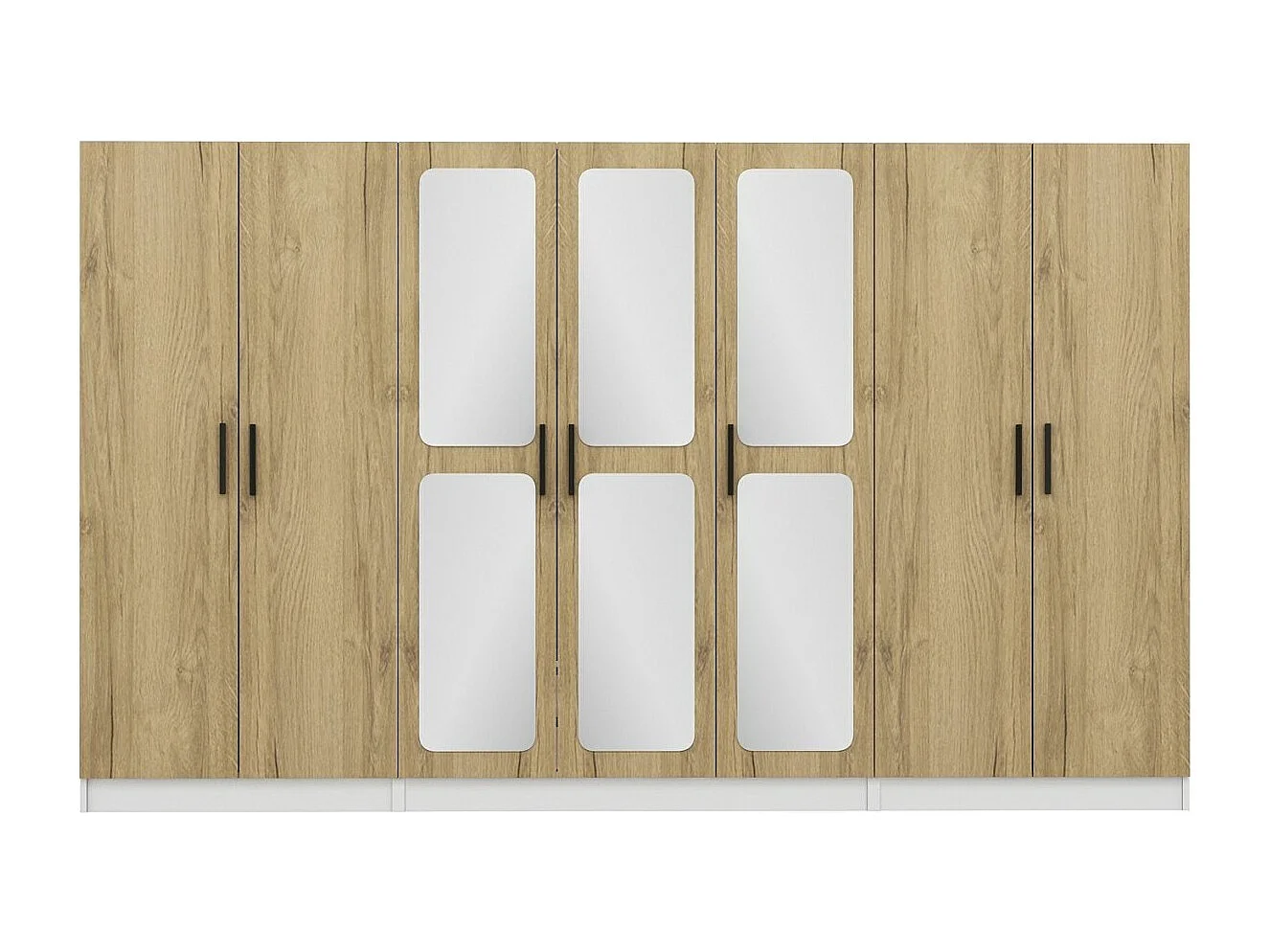 Armoires 7 portes et 6 miroirs Bangka L315xH190cm Bois clair et Blanc