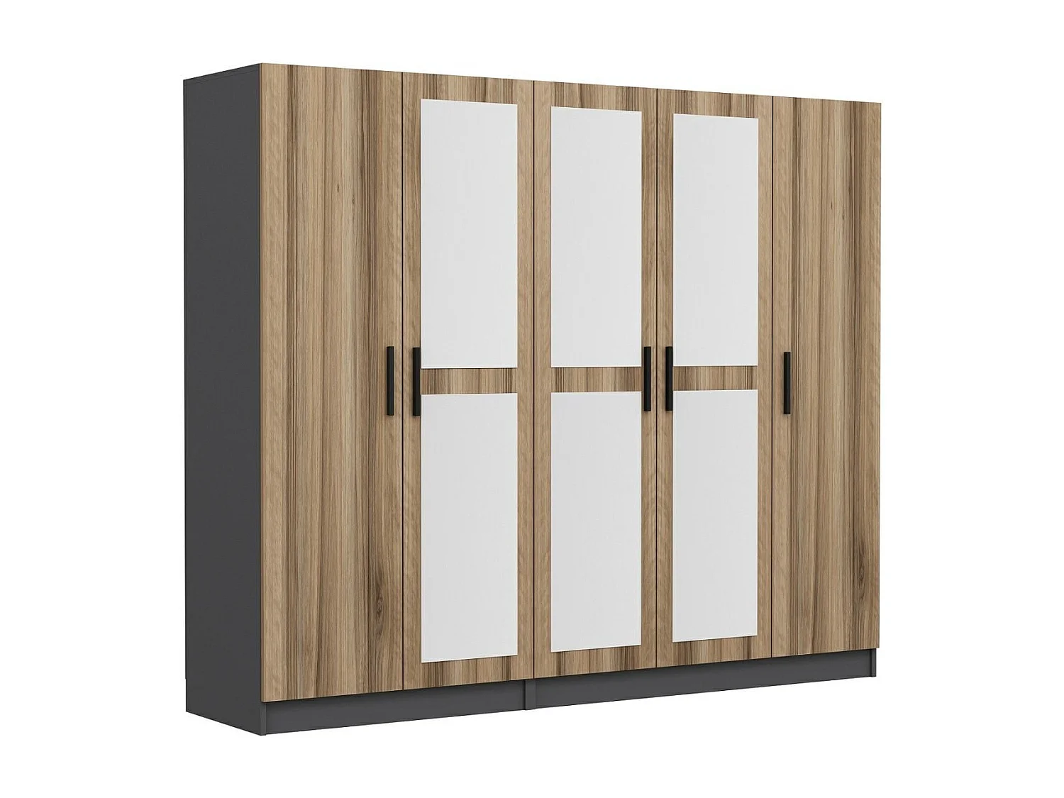 Armoires 5 portes et 6 miroirs Sanur L225xH210cm Bois clair et Antracite