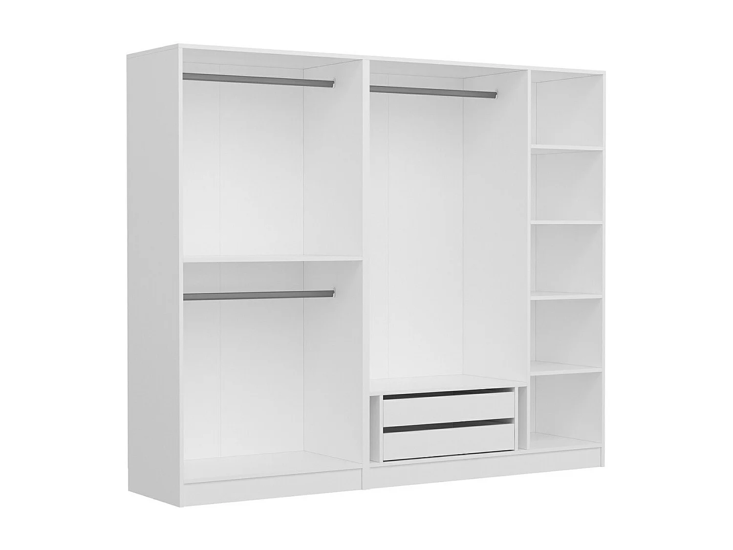 Armoire ouverte Antipax L225xH190cm 3 tringles et 2 tiroirs Blanc