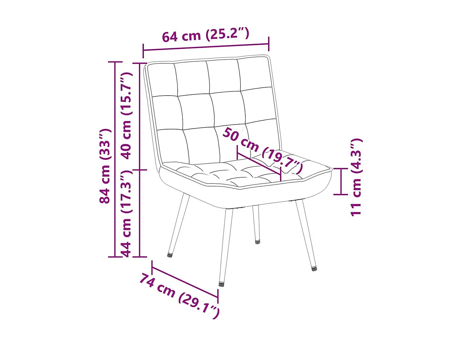 Sillón Luciérnaga acolchado gris oscuro 84x64x74 cm
