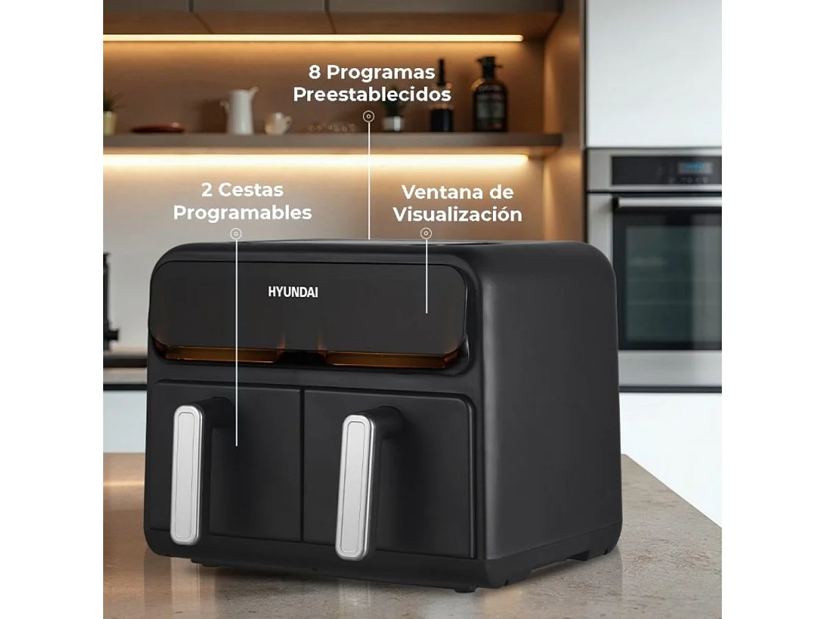Freidora de aire Hyundai HAF8000DD 2400W 8L 2 cestas 8 programas negro