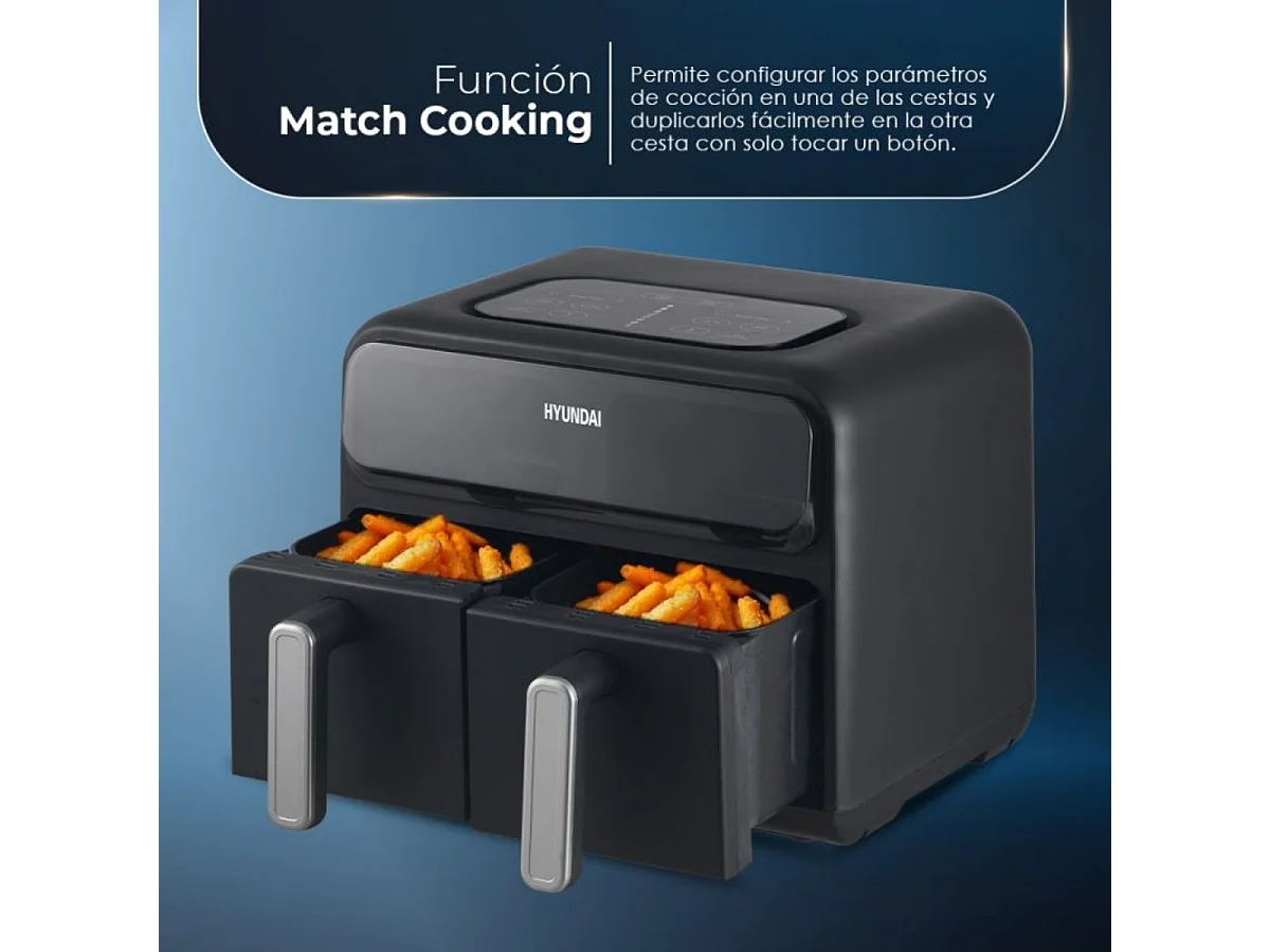 Freidora de aire Hyundai HAF8000DD 2400W 8L 2 cestas 8 programas negro
