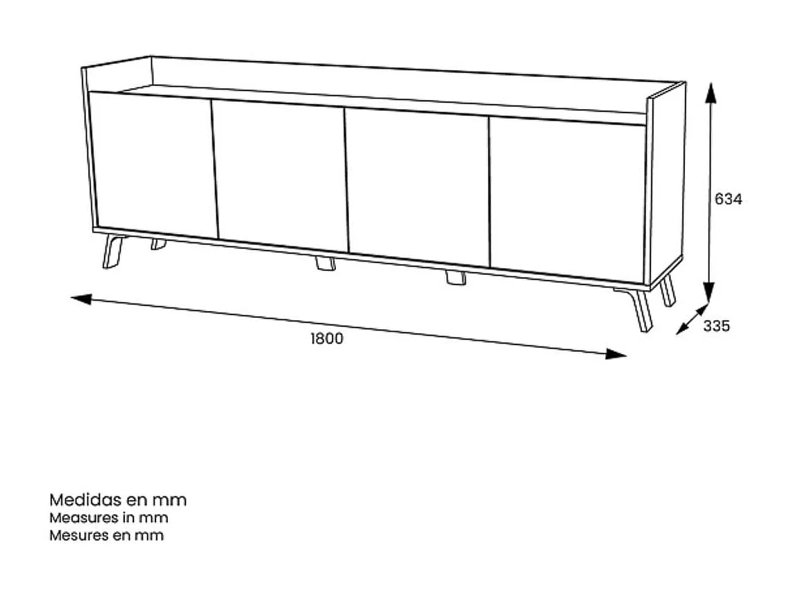 Mueble de TV Philip 4 puertas blanco/roble 63,4x180x33,5 cm