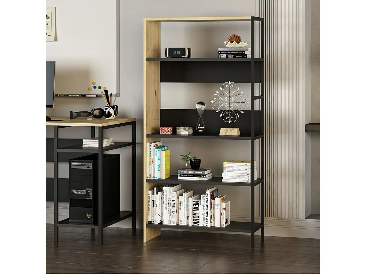 Estantería Tiran Bookcase 4 estantes roble/negro 150x76x30 cm