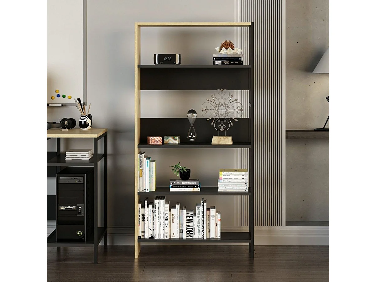 Estantería Tiran Bookcase 4 estantes roble/negro 150x76x30 cm