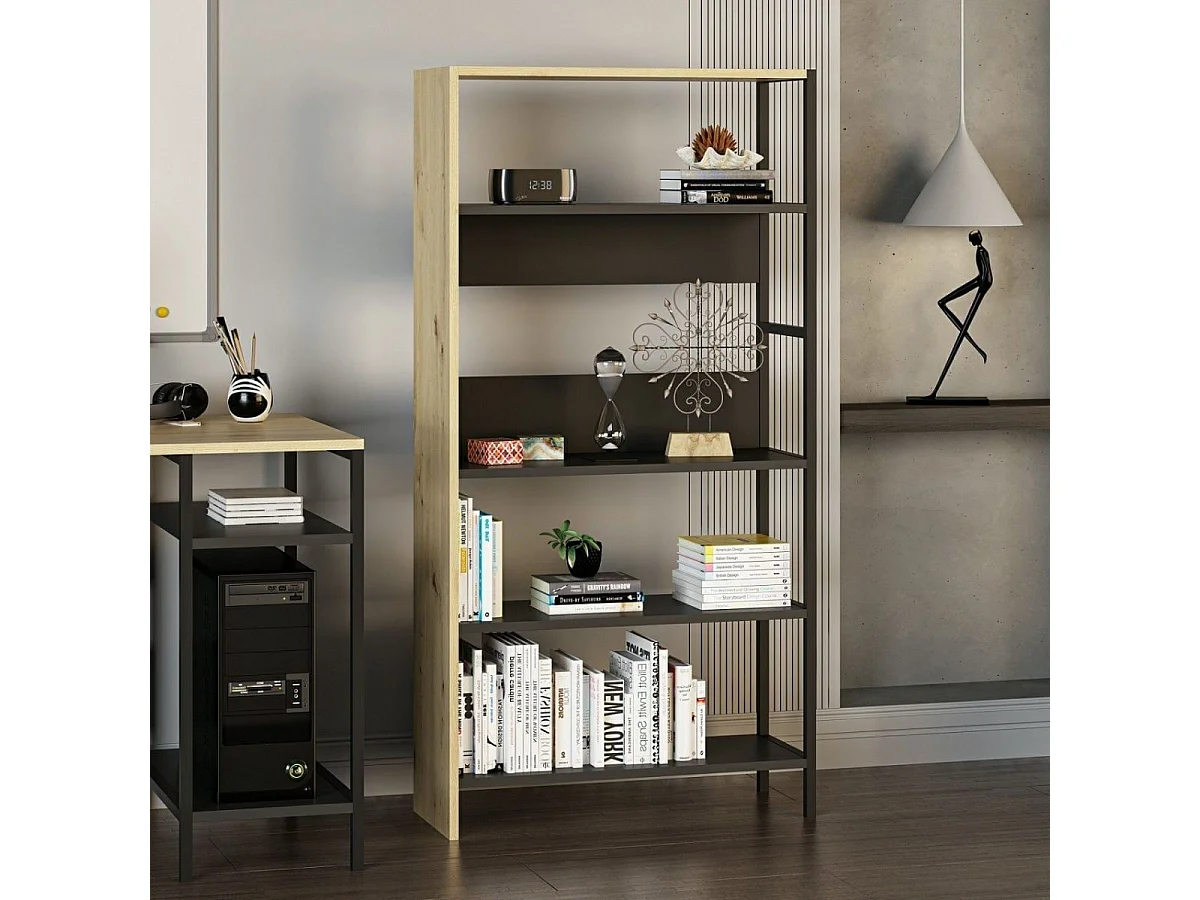 Estantería Tiran Bookcase 4 estantes roble/negro 150x76x30 cm