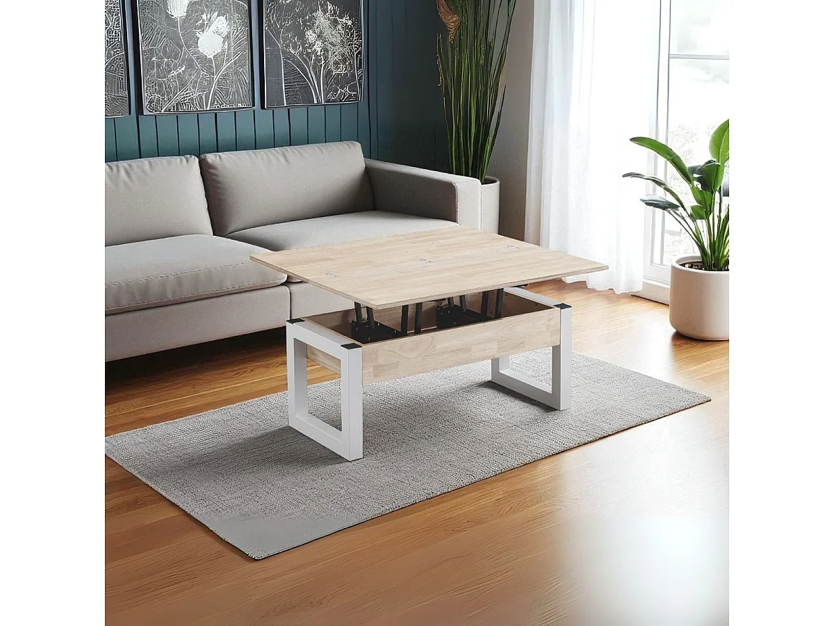 Mesa de centro elevable Loft Advance diseño extensible nordish/blanco 47,5x120x60-120 cm Adec