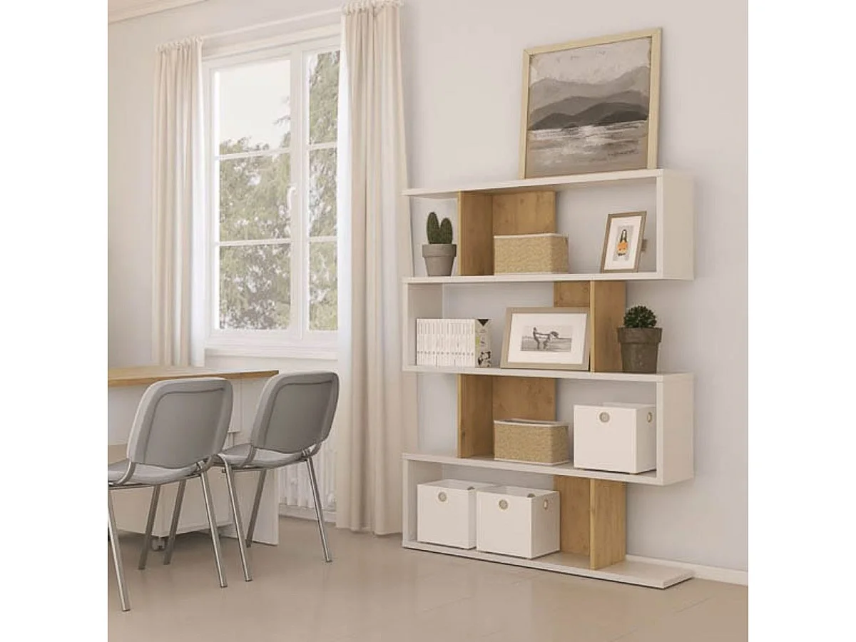 Estantería ZigZag 4 niveles blanco/natural 152,5x110x28,6 cm