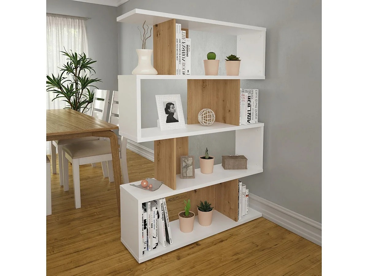 Estantería ZigZag 4 niveles blanco/natural 152,5x110x28,6 cm