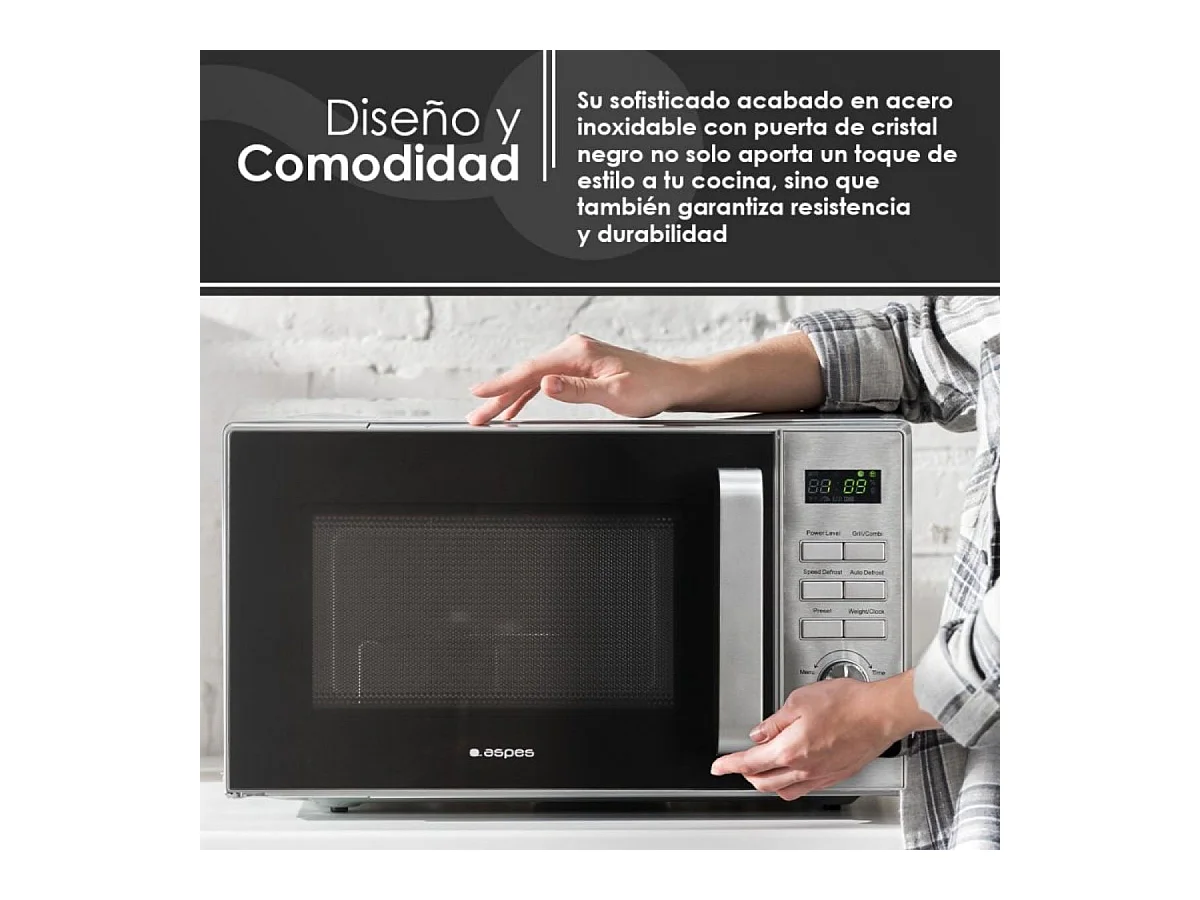 Microondas Aspes AMWC23900DGN 1000W 25L con grill 13 programas inox