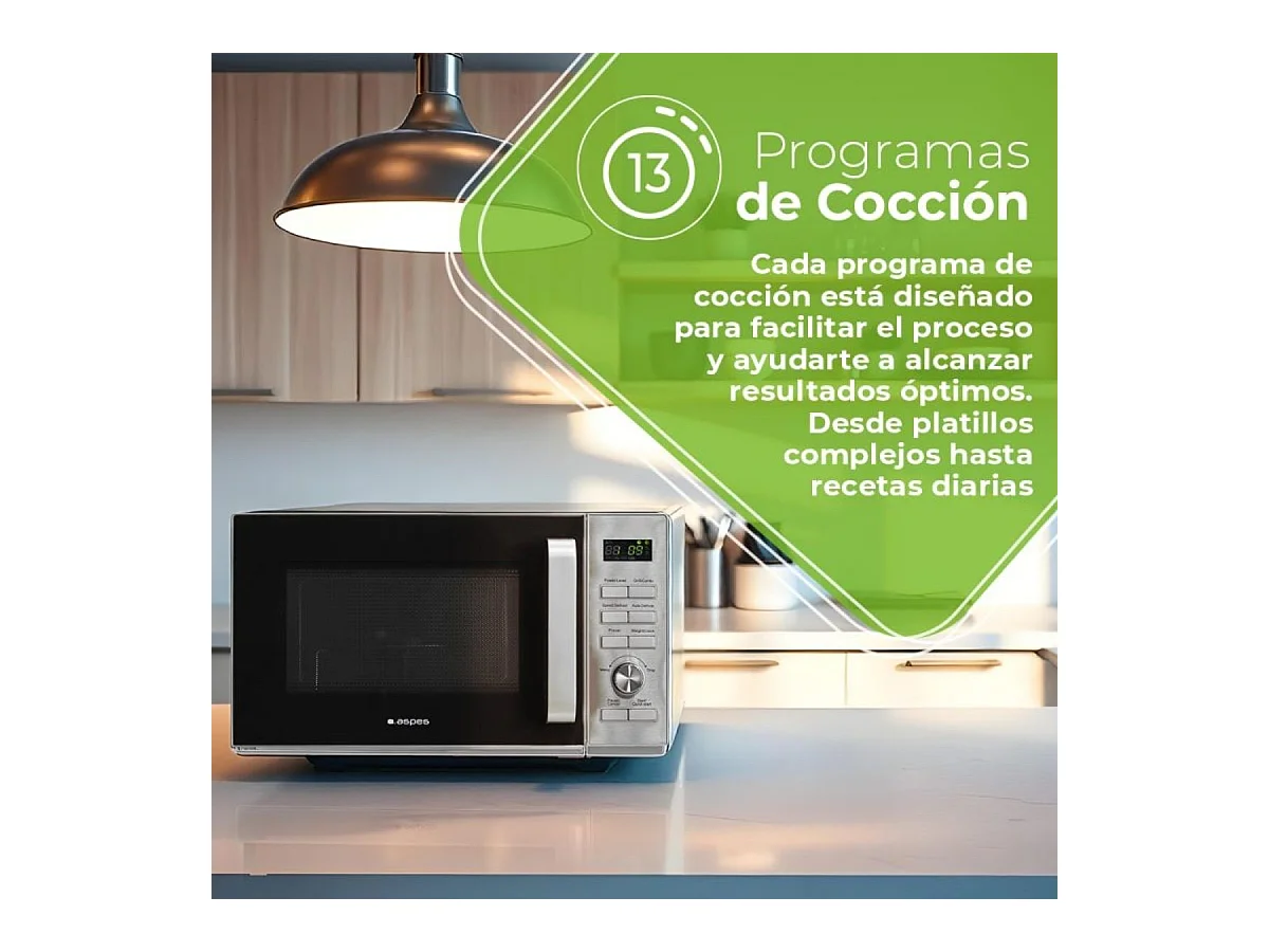 Microondas Aspes AMWC23900DGN 1000W 25L con grill 13 programas inox