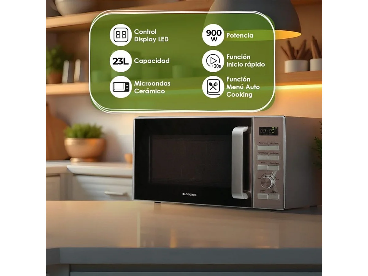 Microondas Aspes AMWC23900DGN 1000W 25L con grill 13 programas inox