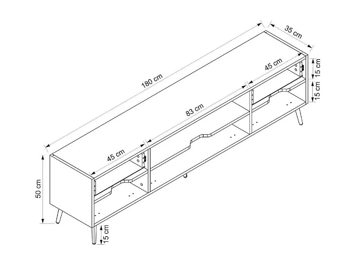 Mueble de TV Elina 4 cajones + 2 puertas blanco/beige 90x180x45 cm