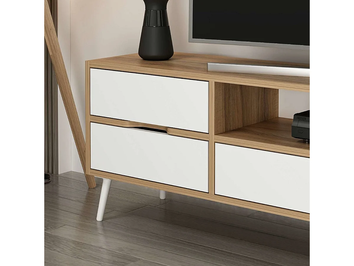 Mueble de TV Elina 4 cajones + 2 puertas blanco/beige 90x180x45 cm