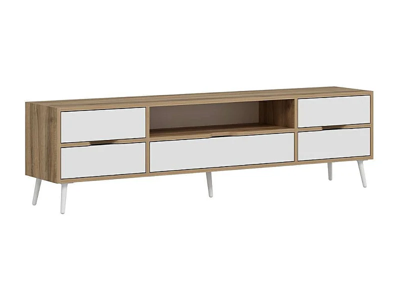 Mueble de TV Elina 4 cajones + 2 puertas blanco/beige 90x180x45 cm