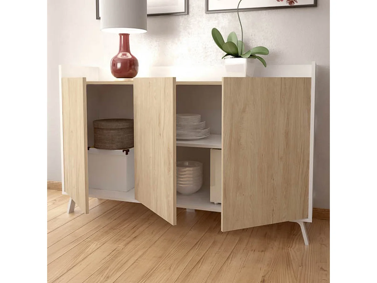 Aparador Charles 3 puertas blanco/roble 87,1x140x40 cm