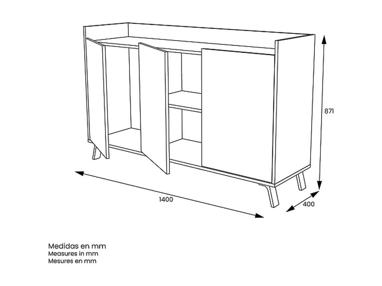 Aparador Charles 3 puertas blanco/roble 87,1x140x40 cm