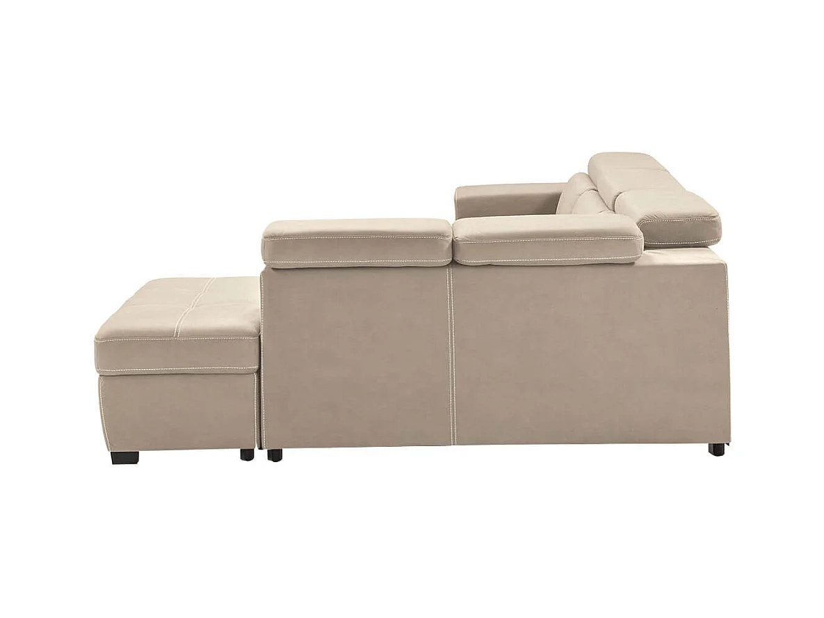 NERA - Canapé d'Angle Droit Convertible avec 2 Poufs et 1 Coffre Beige