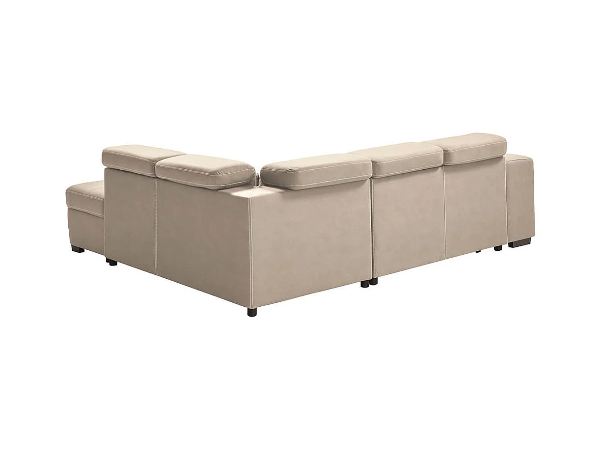NERA - Canapé d'Angle Droit Convertible avec 2 Poufs et 1 Coffre Beige