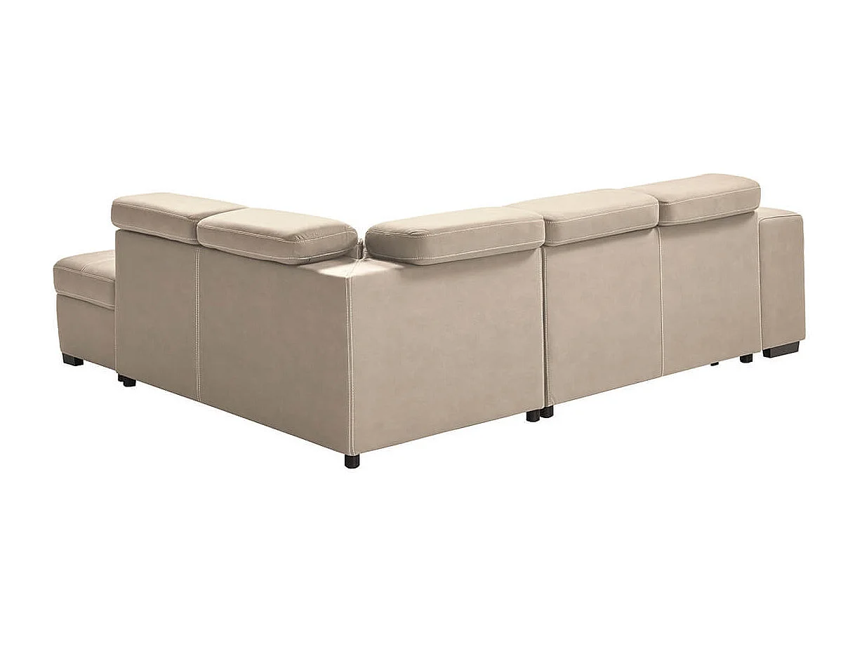 NERA - Canapé d'Angle Droit Convertible avec 2 Poufs et 1 Coffre Beige