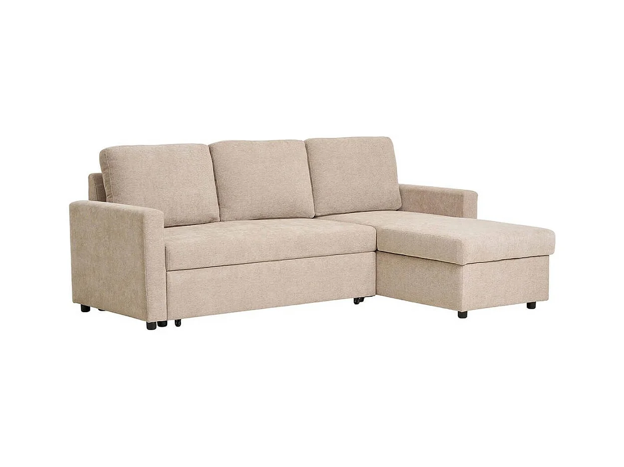 SAREK - Canapé Convertible Méridienne-coffre Réversible en Tissu Beige