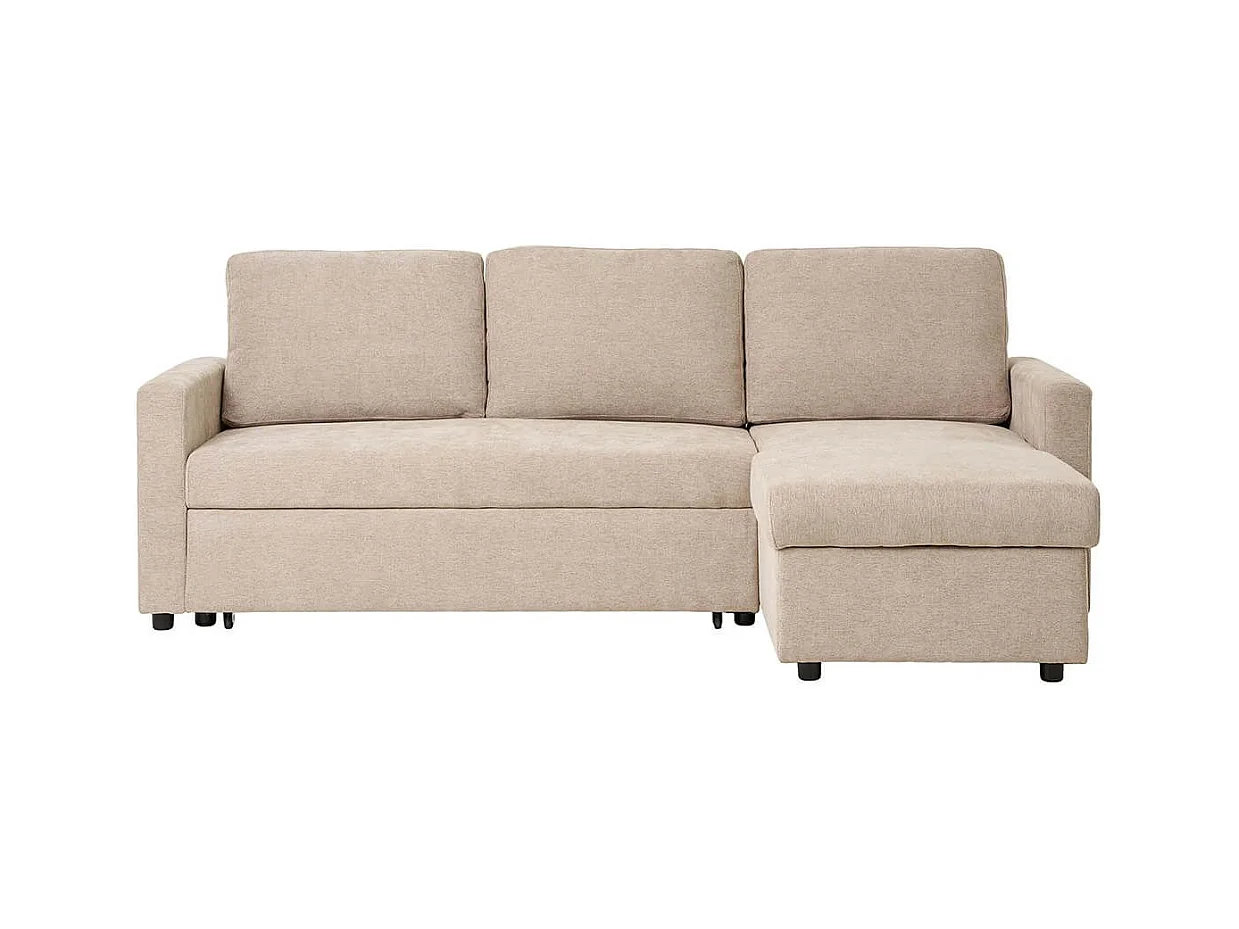 SAREK - Canapé Convertible Méridienne-coffre Réversible en Tissu Beige