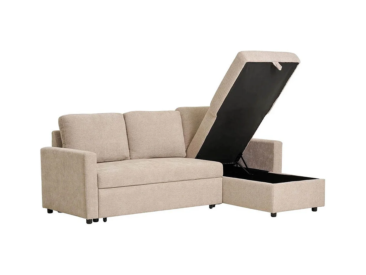 SAREK - Canapé Convertible Méridienne-coffre Réversible en Tissu Beige