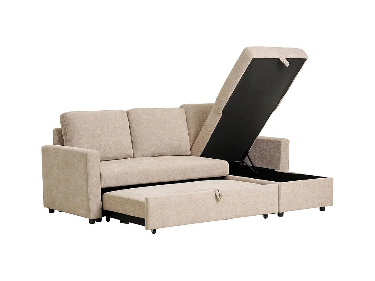 SAREK - Canapé Convertible Méridienne-coffre Réversible en Tissu Beige