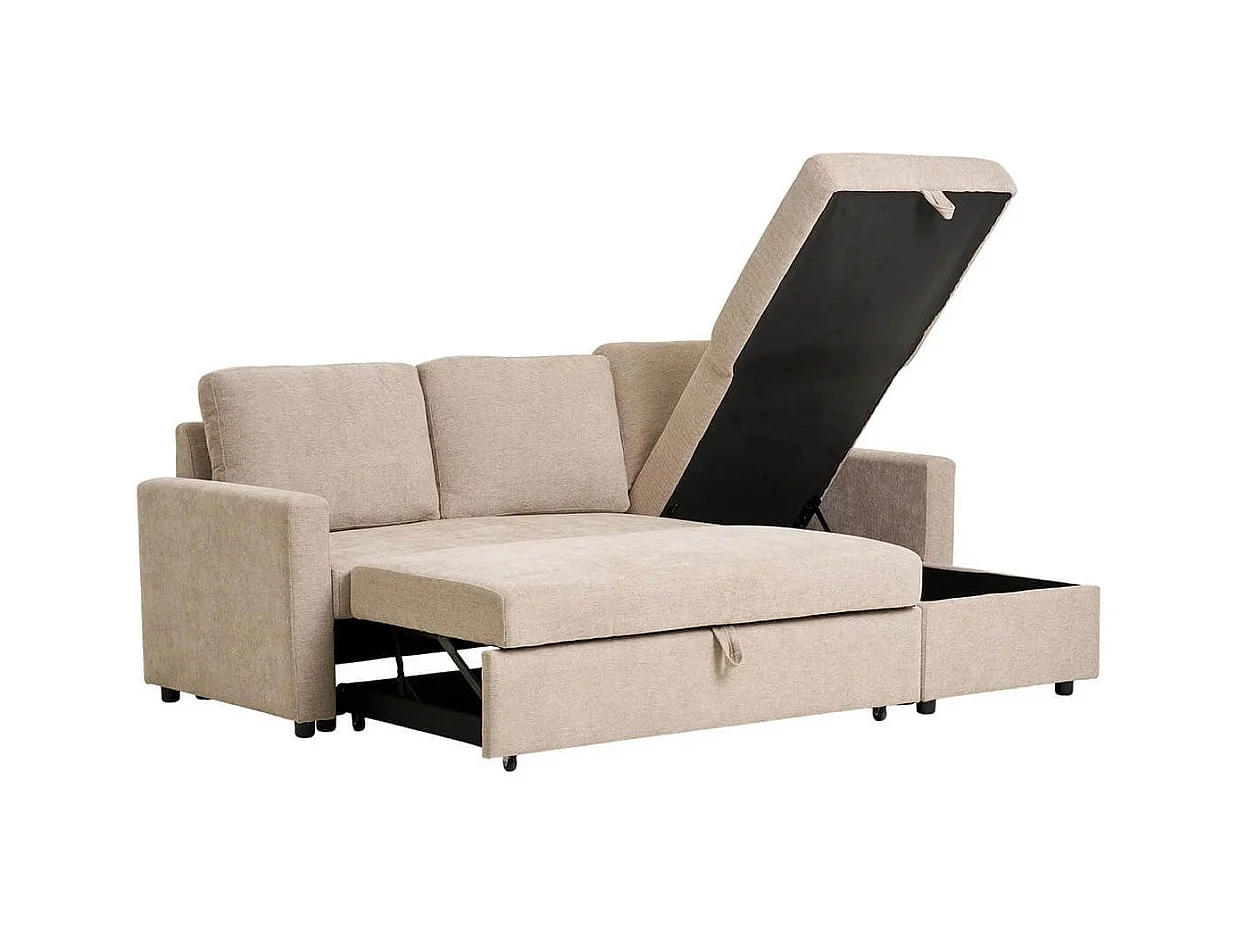 SAREK - Canapé Convertible Méridienne-coffre Réversible en Tissu Beige