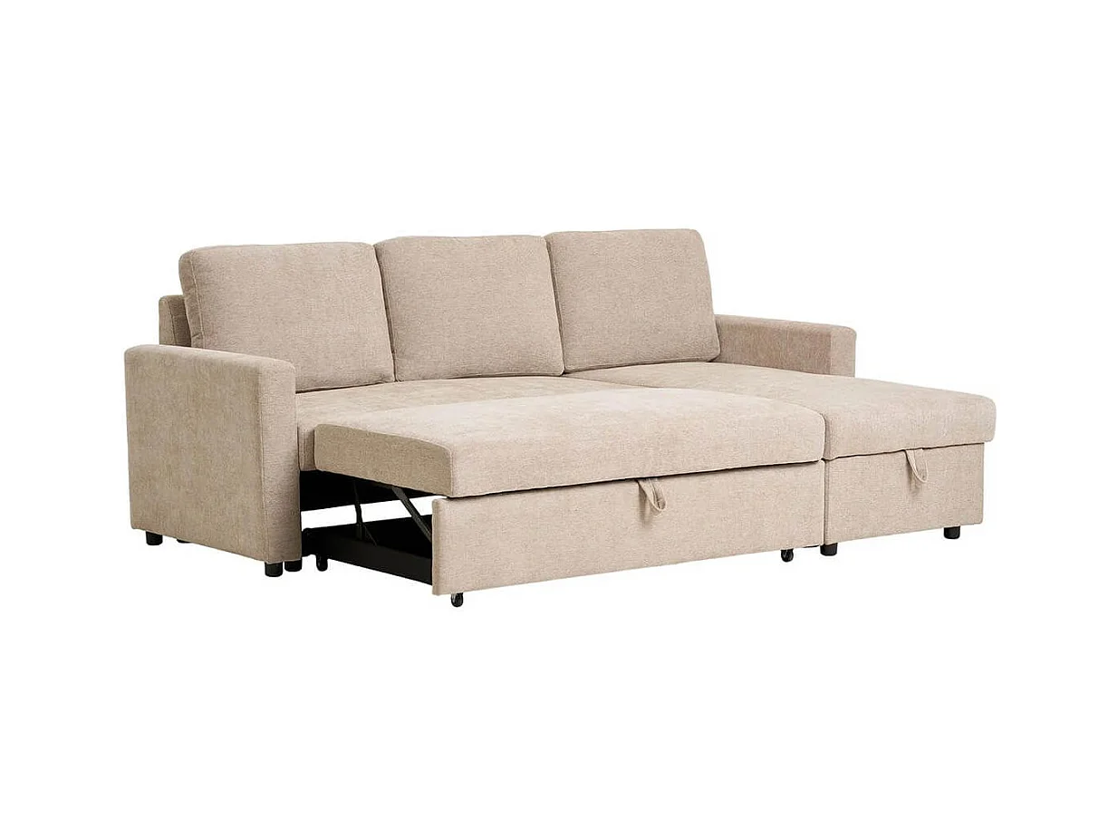 SAREK - Canapé Convertible Méridienne-coffre Réversible en Tissu Beige