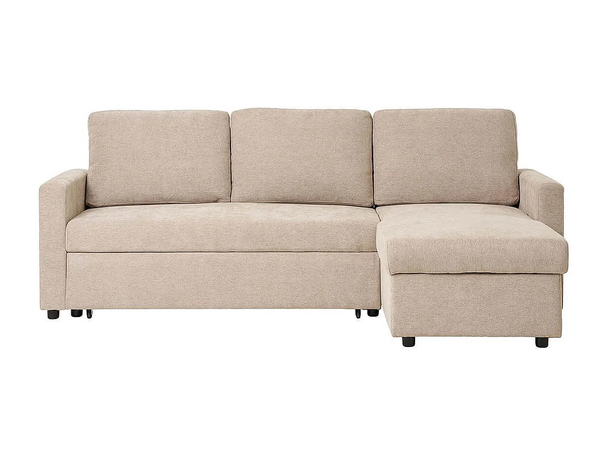 SAREK - Canapé Convertible Méridienne-coffre Réversible en Tissu Beige