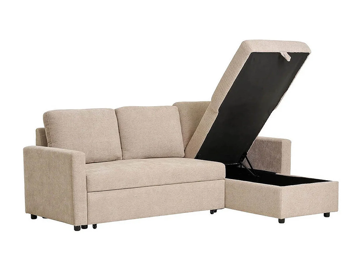 SAREK - Canapé Convertible Méridienne-coffre Réversible en Tissu Beige