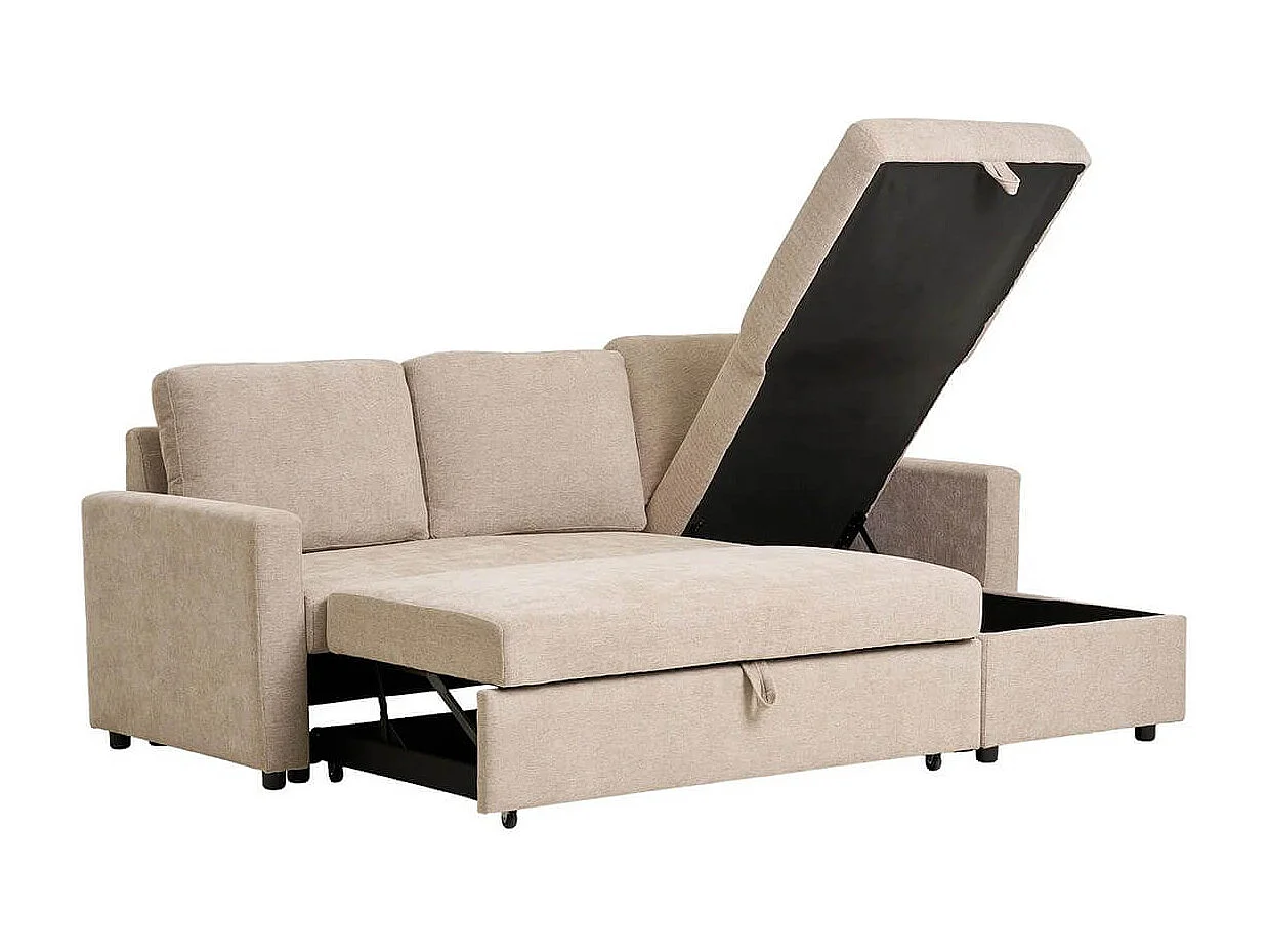SAREK - Canapé Convertible Méridienne-coffre Réversible en Tissu Beige