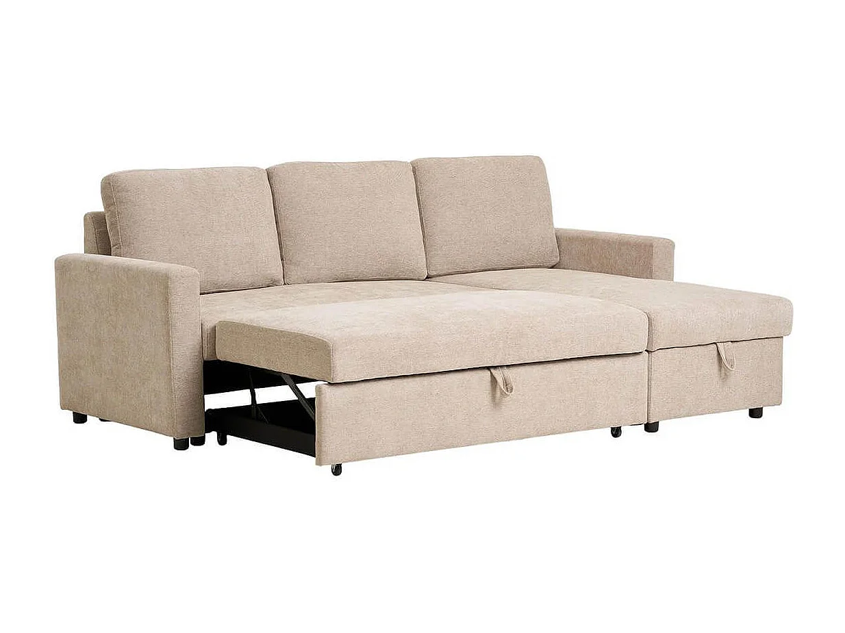 SAREK - Canapé Convertible Méridienne-coffre Réversible en Tissu Beige