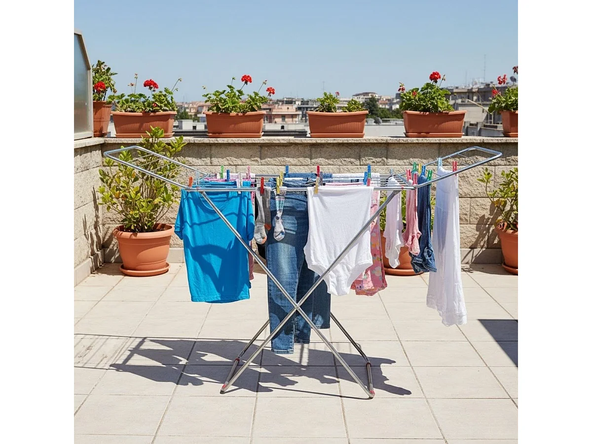 Tendedero plegable con alas abatibles gris 104,5 x181x54,5 cm