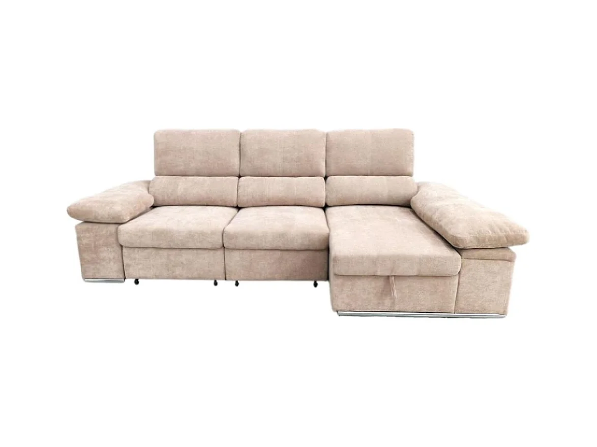 Sofá cama chaiselongue Nadia 2 taburetes + arcón derecha beige 107x217x145 cm