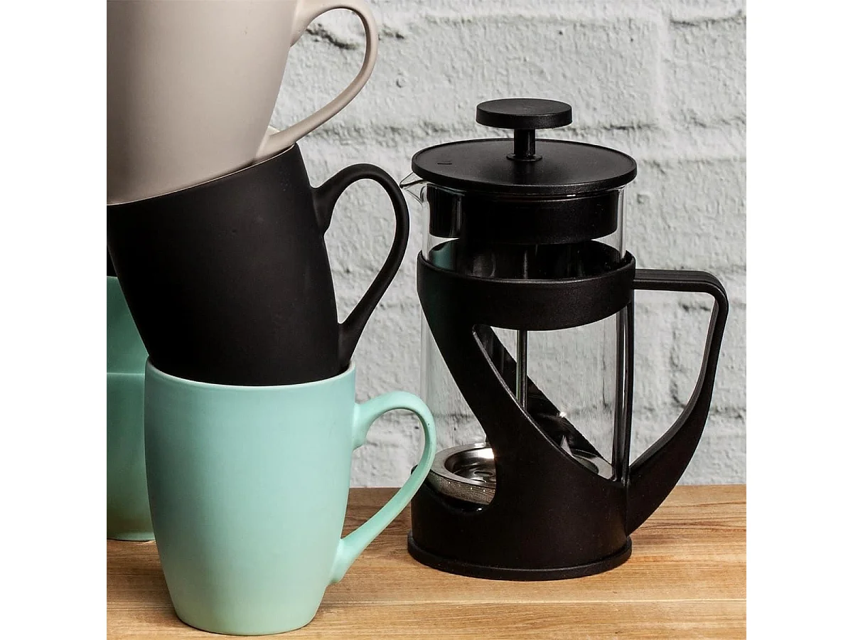 Cafetière à Piston 60cl en verre et Plastique noir pour 5 Tasses