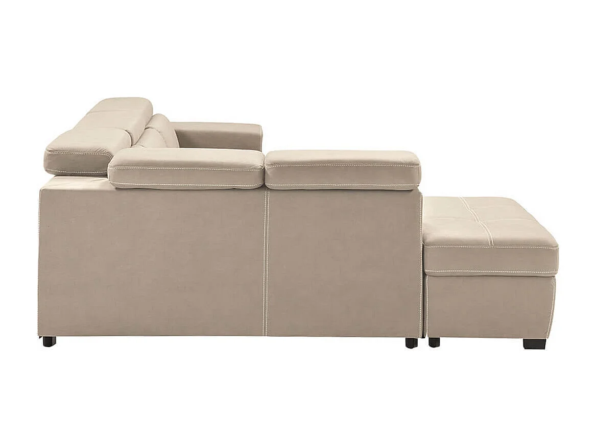 NERA - Canapé d'Angle Gauche Convertible avec 2 Poufs et 1 Coffre Beige