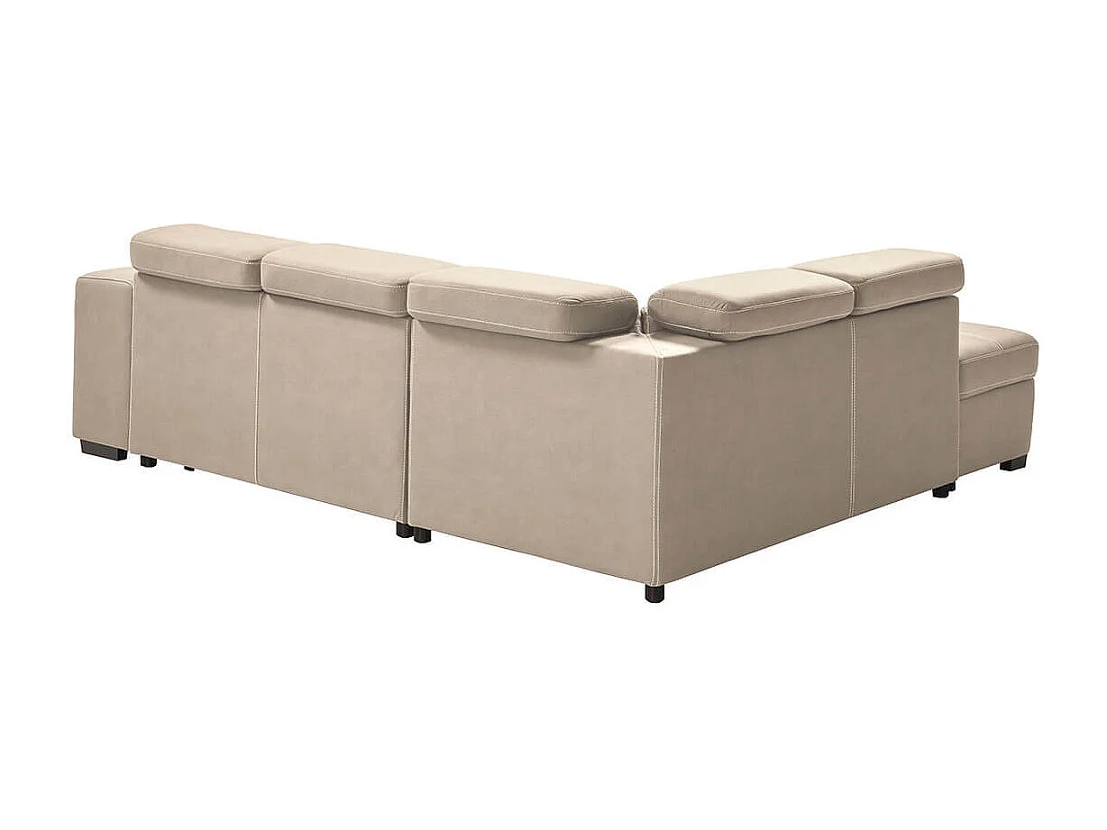 NERA - Canapé d'Angle Gauche Convertible avec 2 Poufs et 1 Coffre Beige
