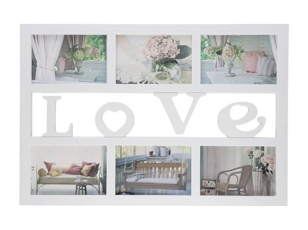 Portafotos múltiple Love 6 fotos blanco 33x48x1,8 cm