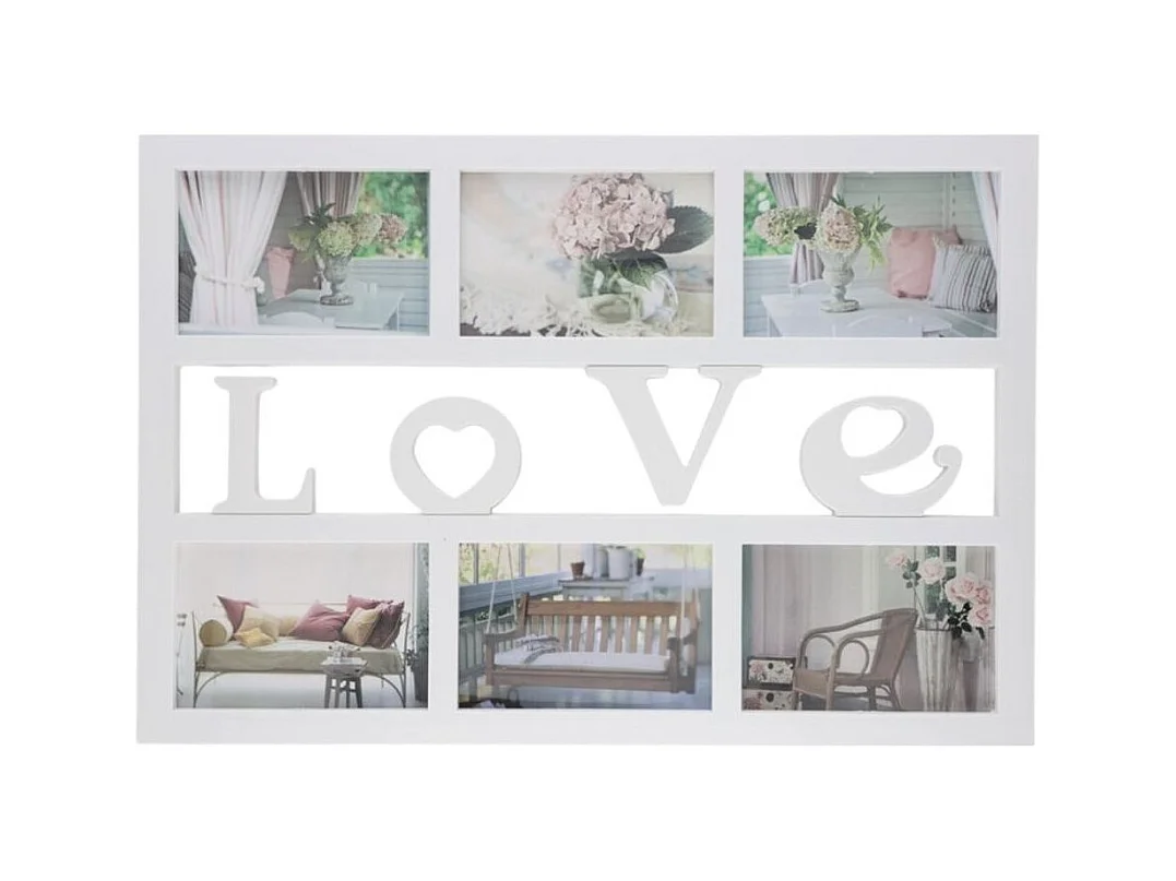 Portafotos múltiple Love 6 fotos blanco 33x48x1,8 cm