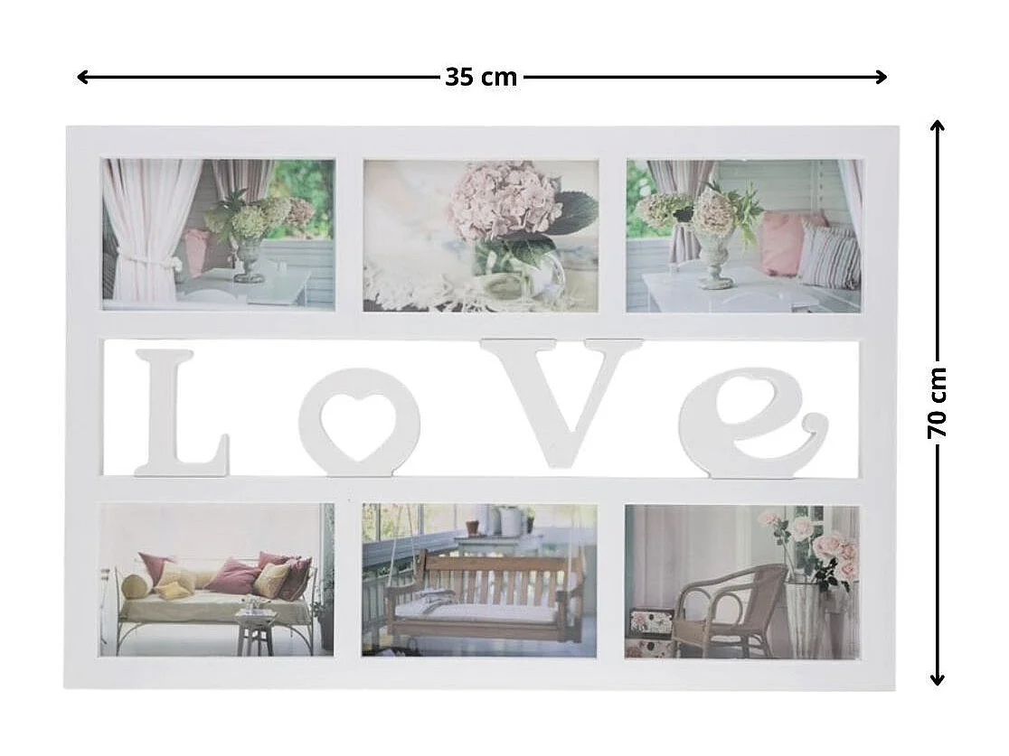 Portafotos múltiple Love 6 fotos blanco 33x48x1,8 cm