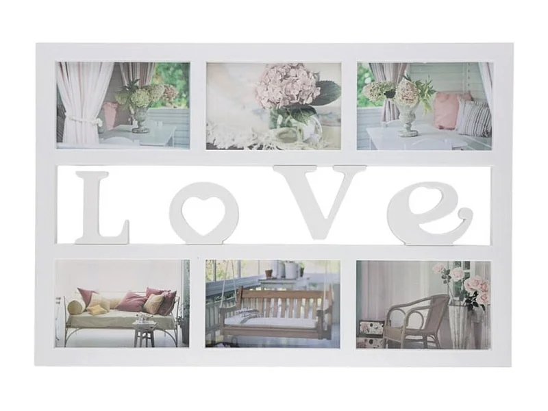 Portafotos múltiple Love 6 fotos blanco 33x48x1,8 cm