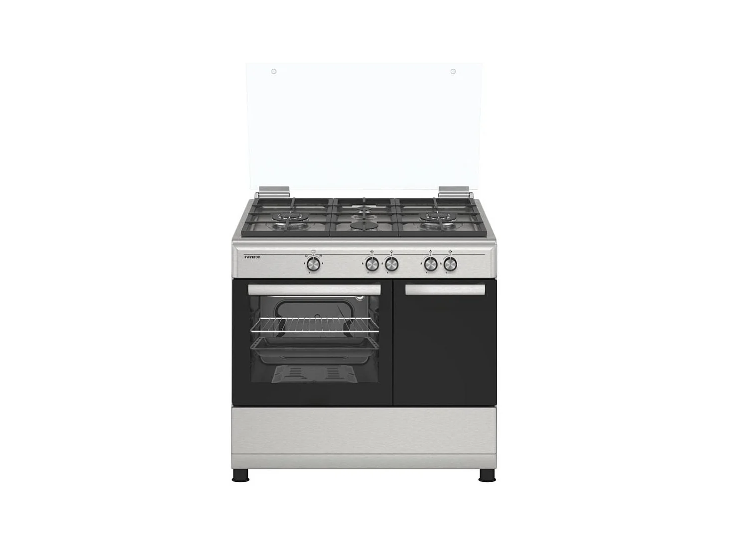 Cocina de gas con horno Infiniton CC90X2W4F 4 fuegos 60L con tapa de cristal inox 89,8 cm