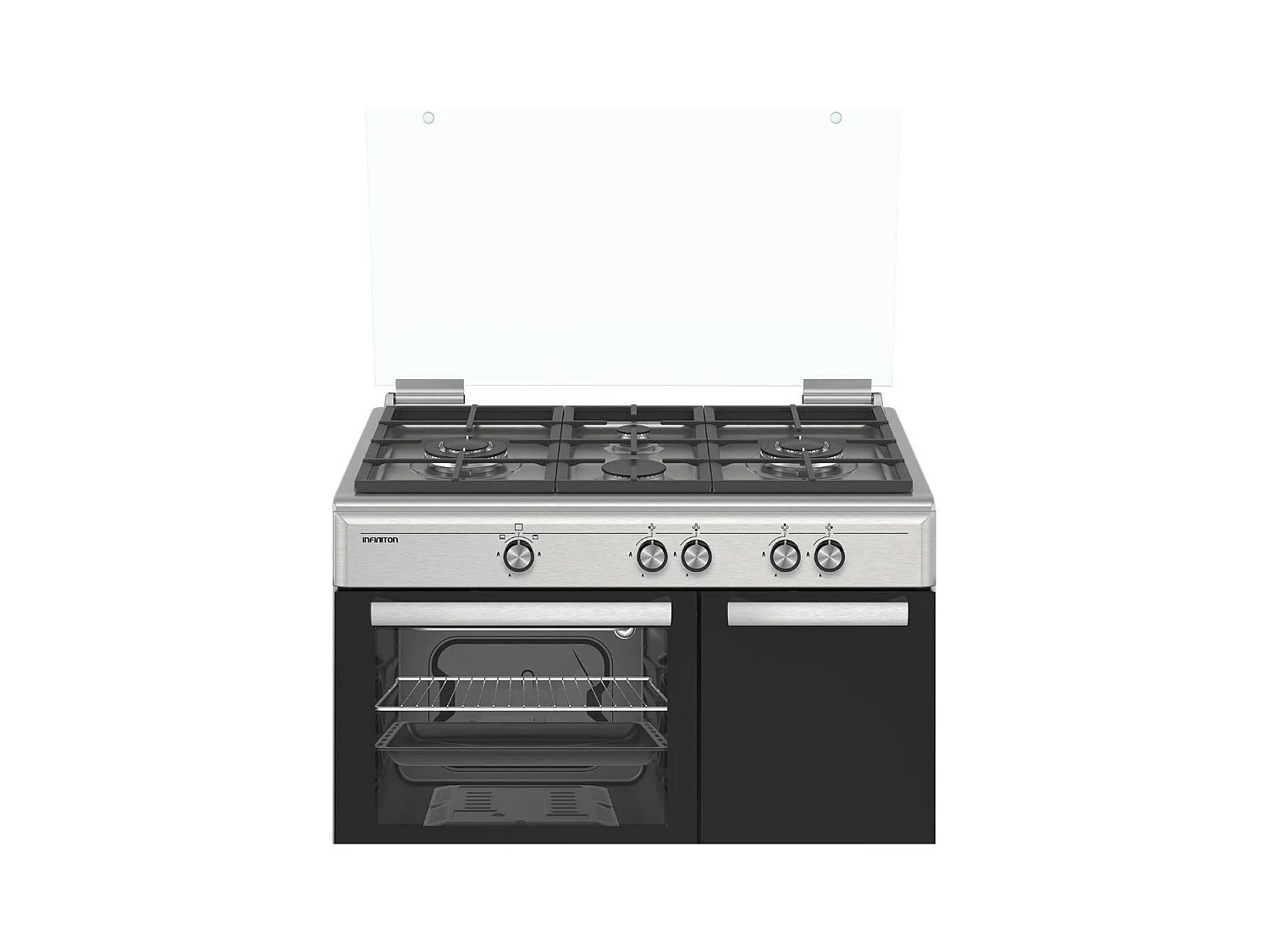 Cocina de gas con horno Infiniton CC90X2W4F 4 fuegos 60L con tapa de cristal inox 89,8 cm