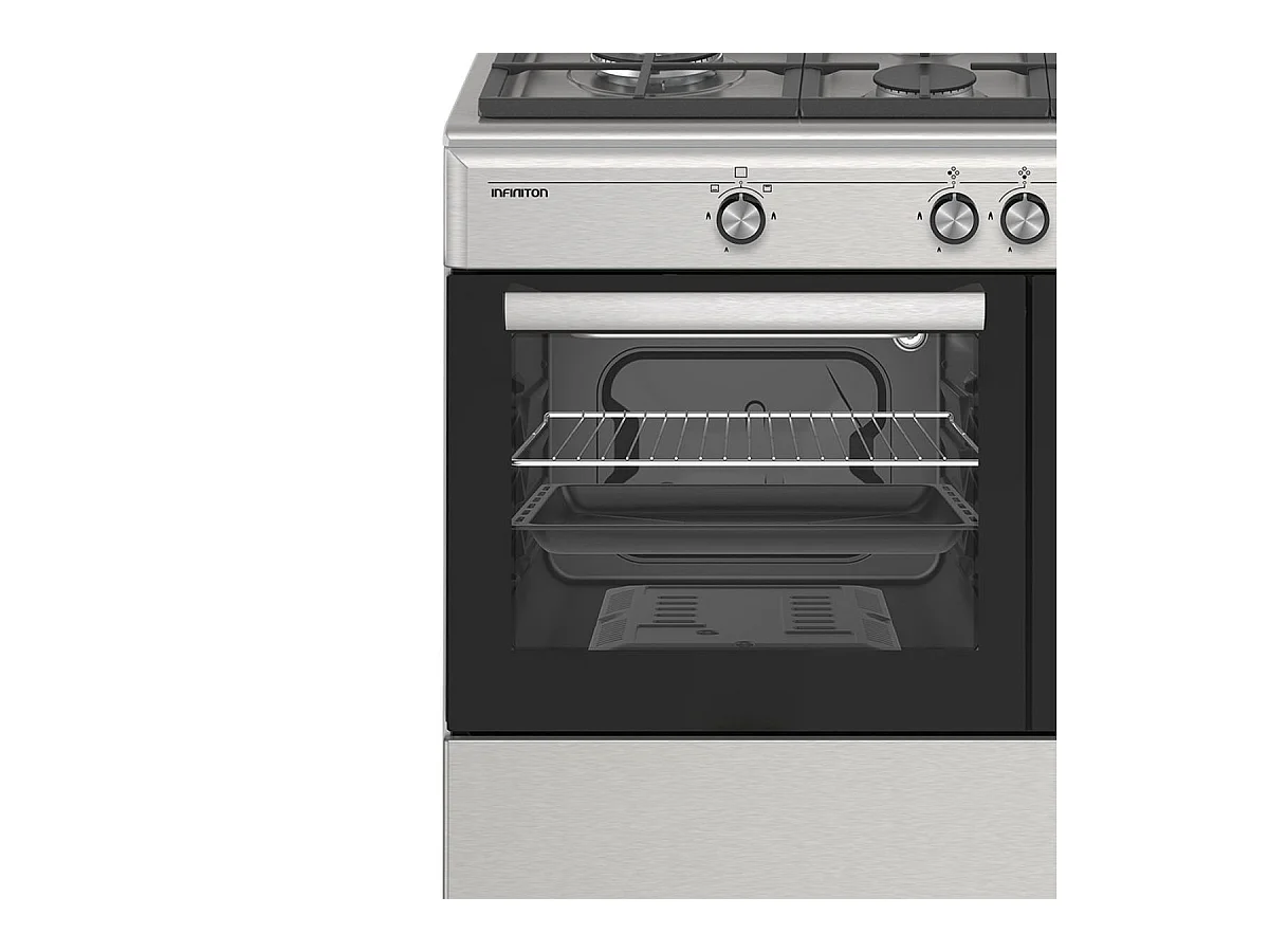 Cocina de gas con horno Infiniton CC90X2W4F 4 fuegos 60L con tapa de cristal inox 89,8 cm