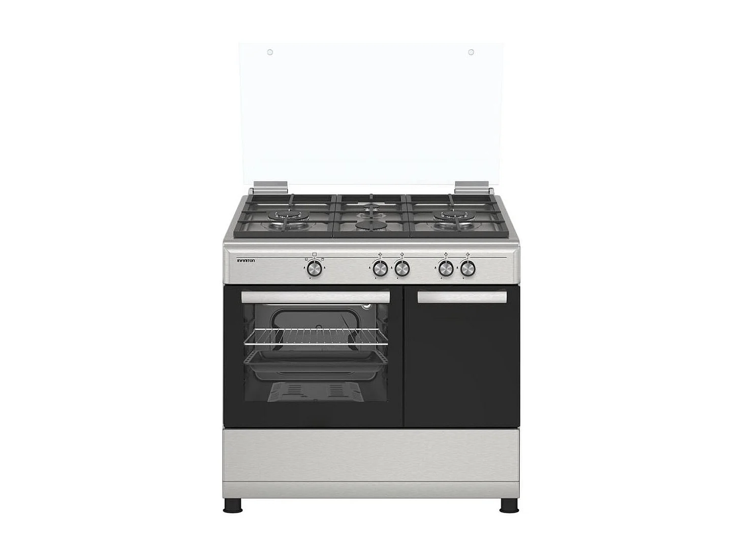 Cocina de gas con horno Infiniton CC90X2W4F 4 fuegos 60L con tapa de cristal inox 89,8 cm