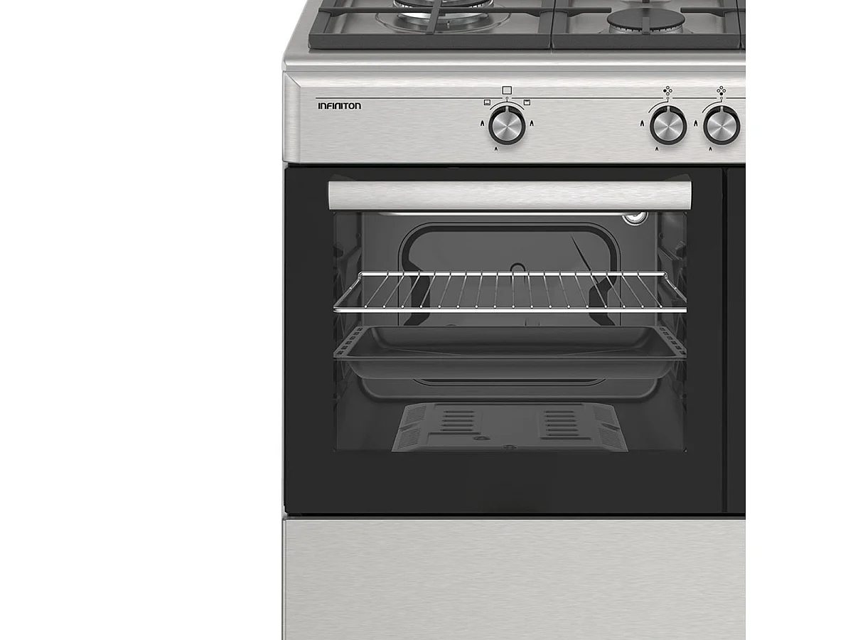 Cocina de gas con horno Infiniton CC90X2W4F 4 fuegos 60L con tapa de cristal inox 89,8 cm