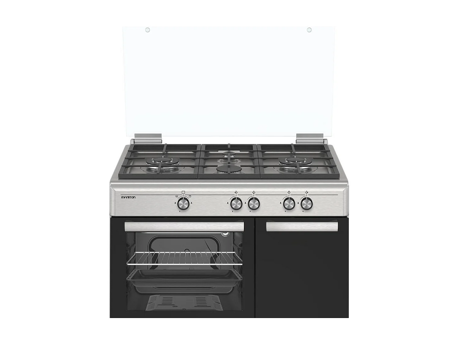 Cocina de gas con horno Infiniton CC90X2W4F 4 fuegos 60L con tapa de cristal inox 89,8 cm